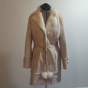 XOXO Faux Suede/Faux Fur Beige Coat Sz L